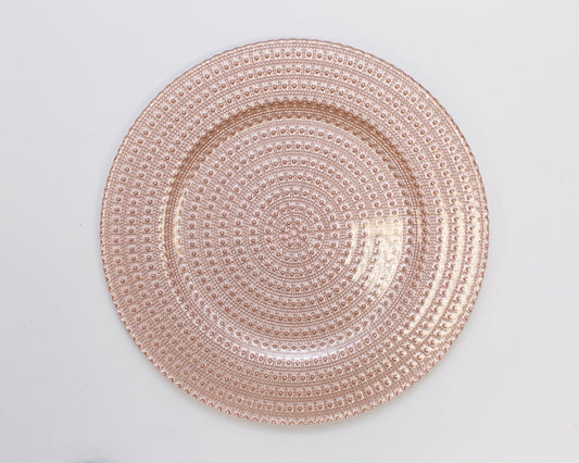 Glass Blush Beaded Charger 13" | Premium Rental