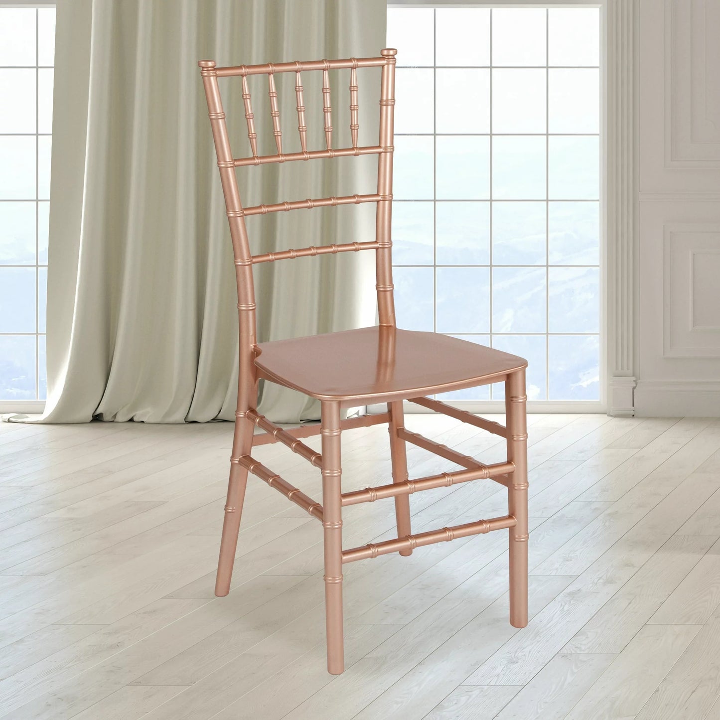 OpuLux Events Rose Gold Resin Chiavari Chair – Where Elegance Meets Durability