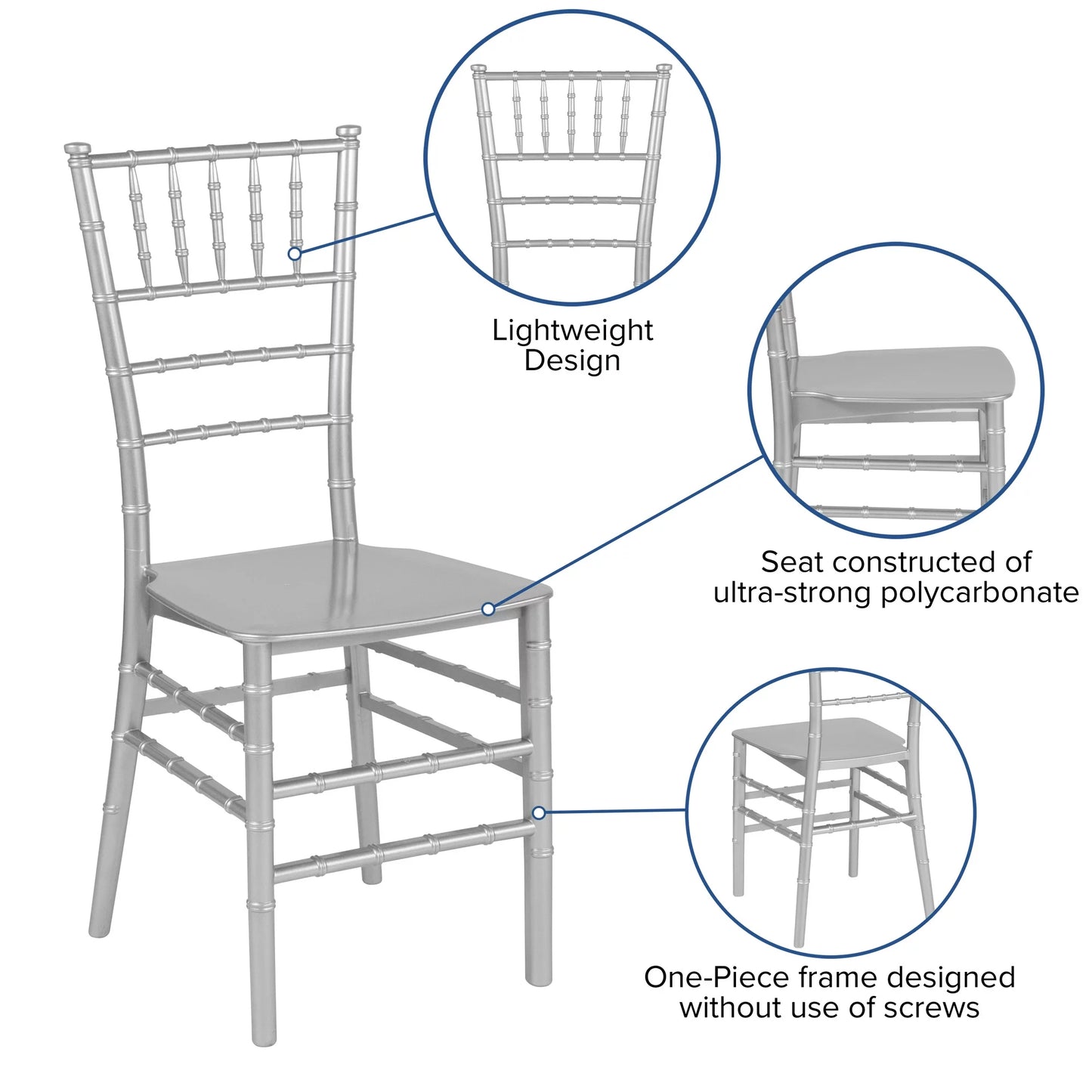 OpuLux Events Silver Resin Chiavari Chair – Where Elegance Meets Durability