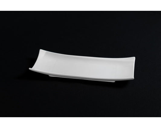 White Rectangle Curved Cocktail Plate 12"X5" | Premium Rental