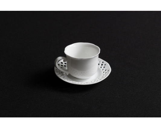 White Textured Lace Demi Cup and Saucer | Premium Rental